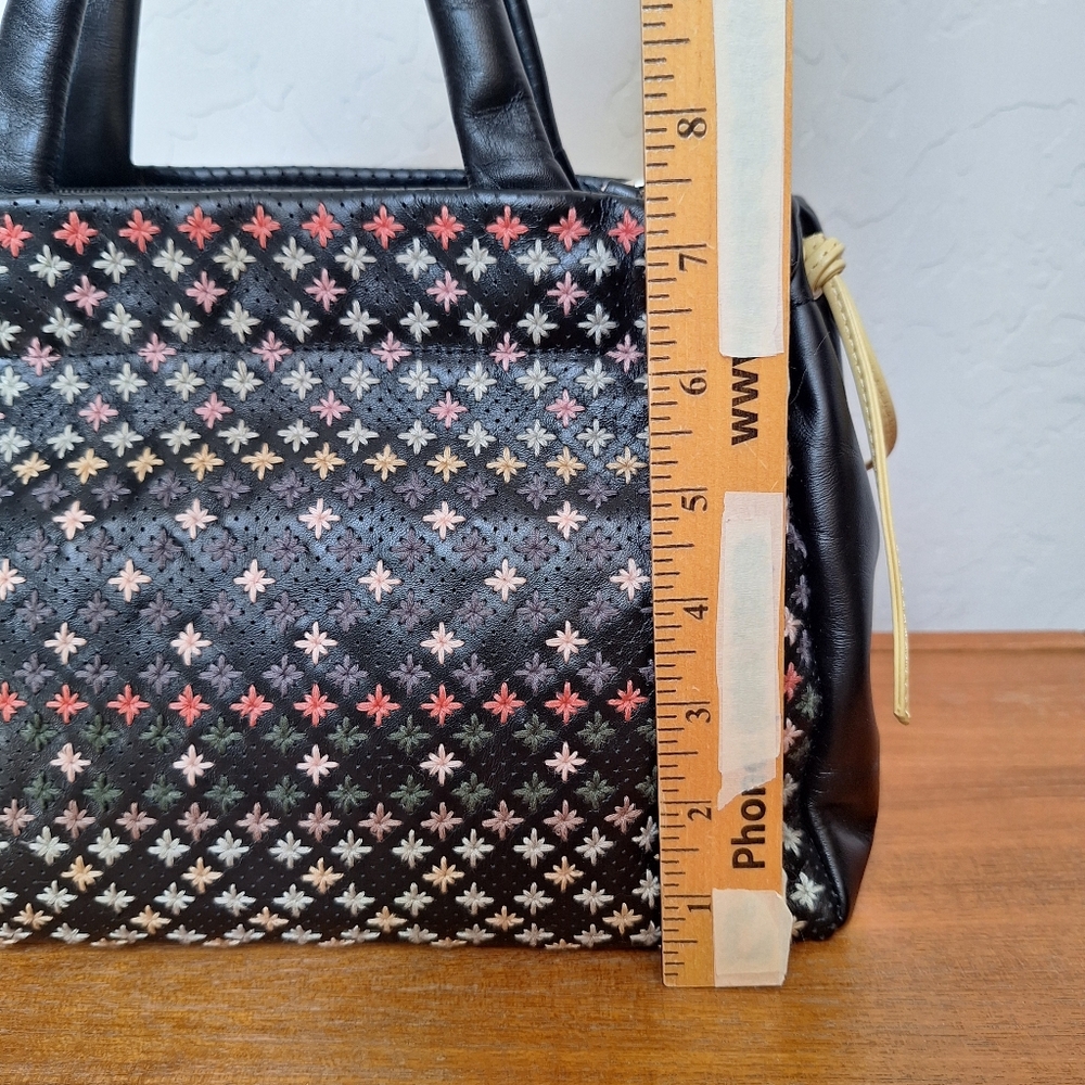 Radley Floral Embroidered Leather Satchel Ditsy Rainbow Country Grandma Black - Picture 12 of 15